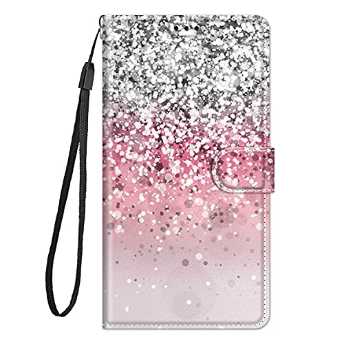 Hülle Leder für Samsung Galaxy A51 4G Handyhülle, Niedliches Muster Klapphülle Lederhülle mit [360 Grad Stoßfest] [Kartenfachr] Schutzhülle Klappbar Flip Case Cover - Rosa von Guxira