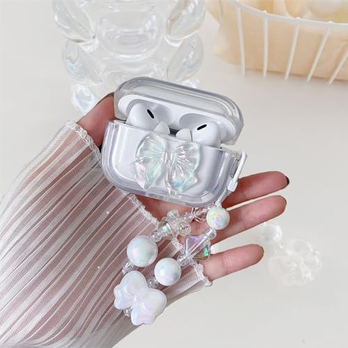 Guyode Kopfhörer Case, Kopfhörer Hülle Durchsichtig 3D Kristall Schleifen Design, Kopfhörer Case Transparent Weich mit Süß Schlüsselanhänger, Schockabsorbierend Earphone Case fur AirPods 4 von Guyode
