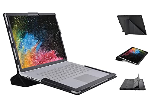 Surface Book 3 Hülle Cover 13.5 Zoll PU Leder Case mit Tablet-Ständer [Gilt nicht für 15 Zoll], Surface Book 2 Laptop Hülle Tablet Folio-Hülle 13.5" Abnehmbare Hülle Schwarz von Gvalant