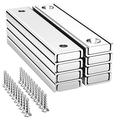 Gvolatee 8 Stück Neodym Magnete Extra Stark 30 Kg Kraft 60 x 13.5 x5 mm, Multifunktions Rechteckmagnete, Senkkopf Viereckig Ziegel Topfmagnet mit Schrauben für Whiteboard, Kühlschrank, Magnettafel von Gvolatee
