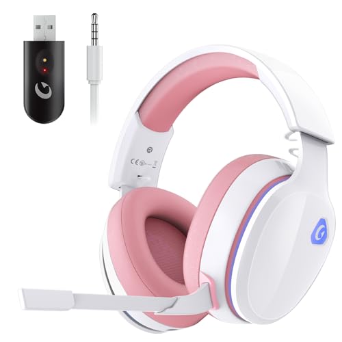 Gvyugke Gaming Headset Wireless, Pink Gaming Kopfhörer Kabellos mit Abnehmbares 3D-Stereomikrofon, Bluetooth 5.2 Headset, Gaming Headset für PS5 PS4 PC, Switch, Mac (Rosa) von Gvyugke