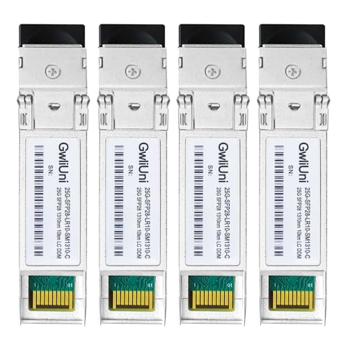 GwliUni 4 x 25G SFP28 Single-Mode-Fasermodul-Netzwerk-Transceiver, LR SM1310 nm, 10 km, Duplex-LC für Rechenzentrumschalter, Router, Firewall, Server usw von GwliUni