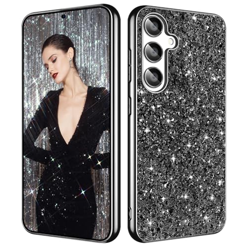 Galaxy A25 Glitzer Hülle für Samsung Galaxy A25 5G Handyhülle für Frauen Mädchen, Slim Ultra Dünn Matte Rückseite Stoßfest Schutzhülle für Samsung A25 5G, 6,5 Zoll Crystal Bling Case (Schwarz) von Gxmeuie
