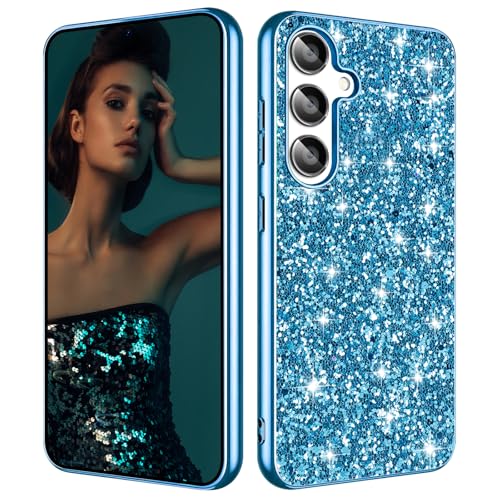 Galaxy A35 Glitzer Hülle für Samsung Galaxy A35 5G Handyhülle für Frauen Mädchen, Slim Ultra Dünn Matte Rückseite Stoßfest Schutzhülle für Samsung A35 5G, 6,6 Zoll Crystal Bling Case (Blau) von Gxmeuie