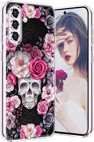 Galaxy A55 Hülle für Samsung Galaxy A55 5G Handyhülle Frauen Mädchen, süßes Totenkopf-Rosen-Blumen-Design, schlanke Silikon-Stoßstange, kratzfest, stoßfest, Schutzhülle für Samsung A55 5G 6,6 Zoll von Gxmeuie