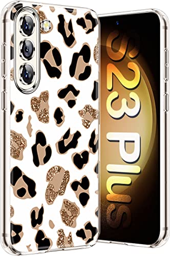 Gxmeuie S23 Plus Leopard Hülle für Samsung Galaxy S23 Hülle Slim Silikon Bumper Matt Gold Punkte Wireless Charging Kompatibel von Gxmeuie