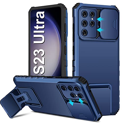 S23 Ultra Hülle kompatibel mit Samsung Galaxy S23 Ultra 5G [2023-Version], Slide Kamera Cover, Militärqualität Stoßfeste Handyhülle mit Ständer Schutzhülle für Samsung S23 Ultra 5G Blau von Gxmeuie