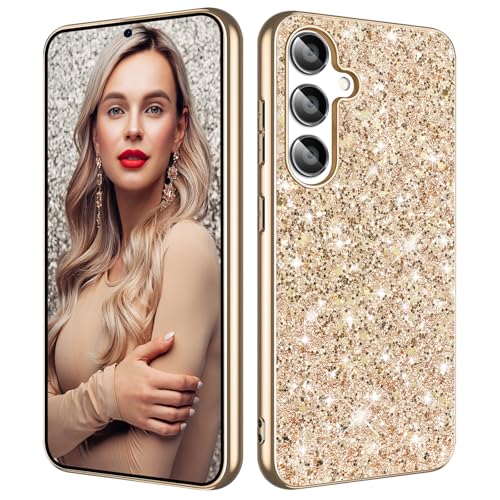 S24+ Plus Glitzer Hülle für Samsung Galaxy S24 Plus 5G Handyhülle für Frauen Mädchen, Slim Ultra Dünn Matte Rückseite Stoßfeste Schutzhülle für Samsung S24+ 5G, 6,6 Zoll Crystal Bling Case (Gold) von Gxmeuie