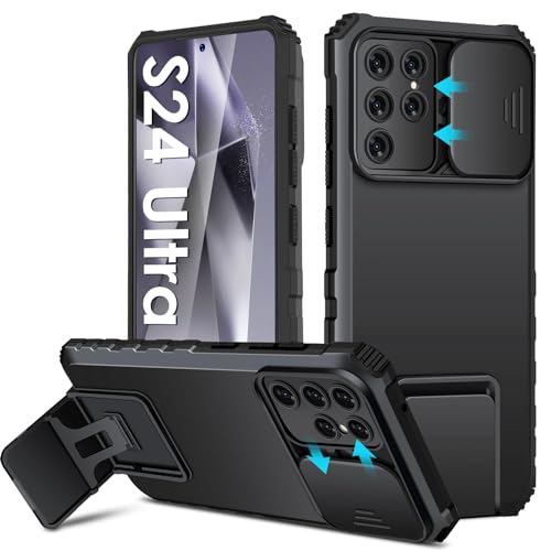 S24 Ultra Hülle, kompatibel mit Samsung Galaxy S24 Ultra 5G, Schiebe-Kamera-Abdeckung, militärische Qualität, Anti-Drop, stoßfeste Handyhülle mit Ständer, Schutzhülle für Samsung S24 Ultra 5G, Schwarz von Gxmeuie