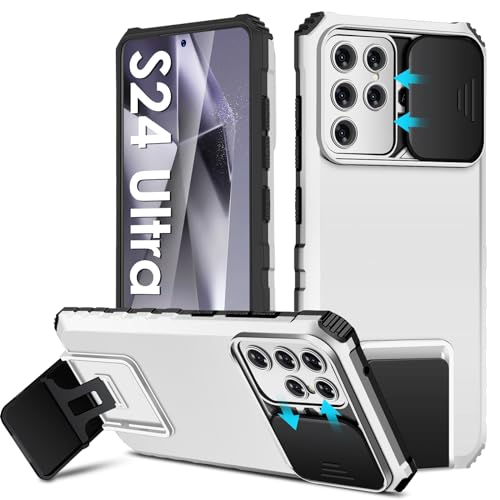 S24 Ultra Hülle, kompatibel mit Samsung Galaxy S24 Ultra 5G, Schiebe-Kamera-Abdeckung, militärische Qualität, stoßfest, mit Ständer, Schutzhülle für Samsung S24 Ultra 5G, Weiß von Gxmeuie
