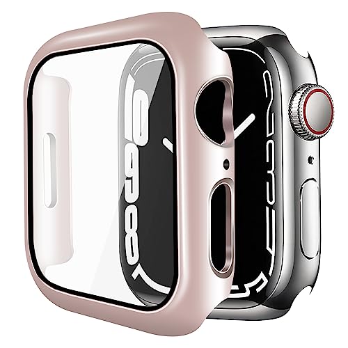 Wasserdichtes Uhrengehäuse, kompatibel mit Apple Watch Serie 8/Serie 7 [41 mm] [45 mm] eingebauter Displayschutz aus gehärtetem Glas, für iWatch 7 8, vollständige Abdeckung, Harte PC-Schutzhülle (41 von Gxmeuie
