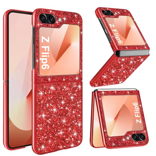 Z Flip 6 Glitzer Hülle für Samsung Galaxy Z Flip6 5G Handyhülle für Frauen Mädchen, Slim Ultra Dünn Matte Rückseite Stoßfest Schutzhülle für Samsung Z Flip 6 5G, 6,7 Zoll Crystal Bling Case (Rot) Z Flip 6 Glitzer Hülle für Samsung Galaxy Z Flip6 5G Handyhülle für Frauen Mädchen, Slim Ultra Dünn Matte Rückseite Stoßfest Schutzhülle für Samsung Z Flip 6 5G, 6,7 Zoll Crystal Bling Case (Rot) von Gxmeuie