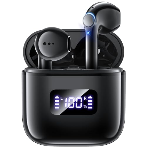 Gxorul Bluetooth Kopfhörer, Bluetooth Sport 5.3 Ohrhörer mit Mikrofon, Tastensteuerung, 30 Stunden Spielzeit mit Ladehülle, LED-Anzeige für iOS Android（Dunkelgrau） von Gxorul