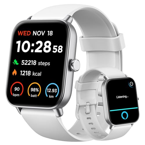 Gydom Smartwatch Damen mit Telefonfunktion Alexa Integriert 1.8" Herren Fitnessuhr 100+ Sportmodi, SpO2, Herzfrequenz, Stress, Schlafmonitor,100 Zifferblätter IP68 Wasserdicht für Android IOS Weiß von Gydom