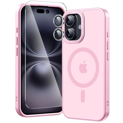Gyizho 3-in-1-Schutzhülle für iPhone 16 Plus, magnetisch, mit 1 x Displayschutzfolie + 1 x Kameraobjektivschutz [4,8 m Fallschutz in Militärqualität], durchscheinende, matte Abdeckung für iPhone 16 von Gyizho