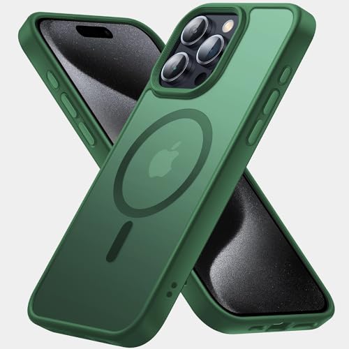 Gyizho Magnetische Hülle für iPhone 15 Pro Max, militärische Qualität, Falltests, schlanke Schutzhülle, vergilbungsfrei, mattes Grün von Gyizho