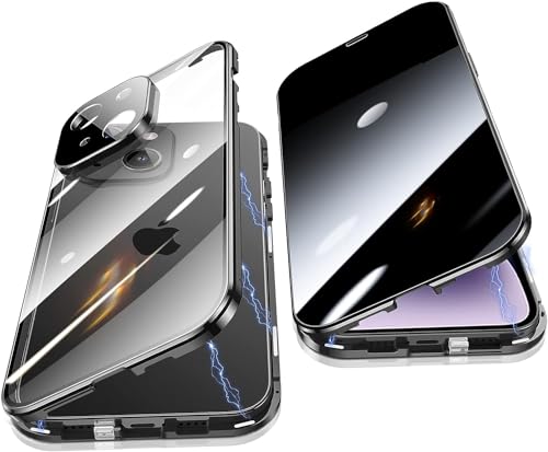 Anti Peeping Hülle für iPhone 15,Magnetic Schutzhülle Handyhülle,9H Gehärtetes Glas,Privacy Display Protector Metallrahmen Anti Spy Case 360 Grad Schutz Anti-Spion Cover,Schwarz von Gypsophilaa