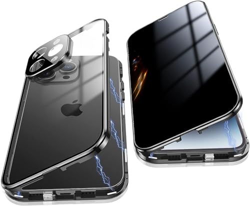 Anti Peeping Hülle für iPhone 15 Pro,Magnetic Schutzhülle Handyhülle,9H Gehärtetes Glas,Privacy Display Protector Metallrahmen Anti Spy Case 360 Grad Schutz Anti-Spion Cover,Schwarz von Gypsophilaa