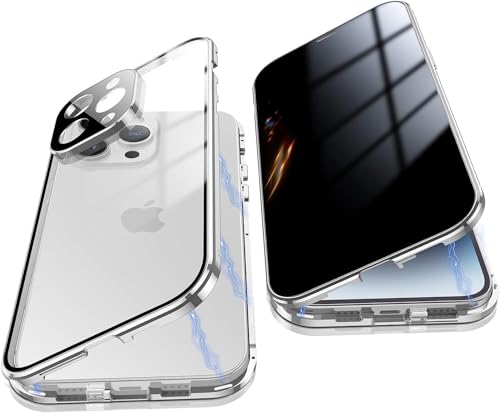 Anti Peeping Hülle für iPhone 16 Pro Max,Magnetic Schutzhülle Handyhülle,9H Gehärtetes Glas,Privacy Display Protector Metallrahmen Anti Spy Case 360 Grad Schutz Anti-Spion Cover,Silber Anti Peeping Hülle für iPhone 16 Pro Max,Magnetic Schutzhülle Handyhülle,9H Gehärtetes Glas,Privacy Display Protector Metallrahmen Anti Spy Case 360 Grad Schutz Anti-Spion Cover,Silber von Gypsophilaa