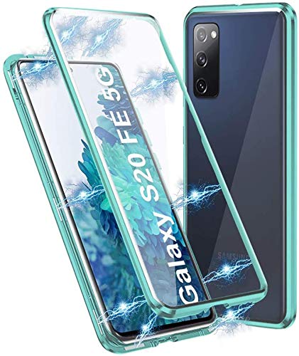 Gypsophilaa Handyhülle für Samsung Galaxy S20 FE Hülle Magnetisch Adsorption, Schutzhülle 360 Grad Komplett Schutz Hülle 2 in 1 Metall Bumper mit Doppelte Seiten Gehärtetes Glas Schutz Cover,grün von Gypsophilaa