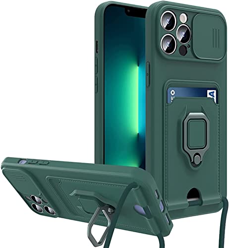 Gypsophilaa Handyhülle mit Kette kompatibel für iPhone 16 Pro Hülle,kameraschutz Hülle mit Camera Slider Handyhülle & Handy-Schnur zum Umhängen, Metall Ring Halter Handy Cover für iPhone 16 Pro,Grün von Gypsophilaa