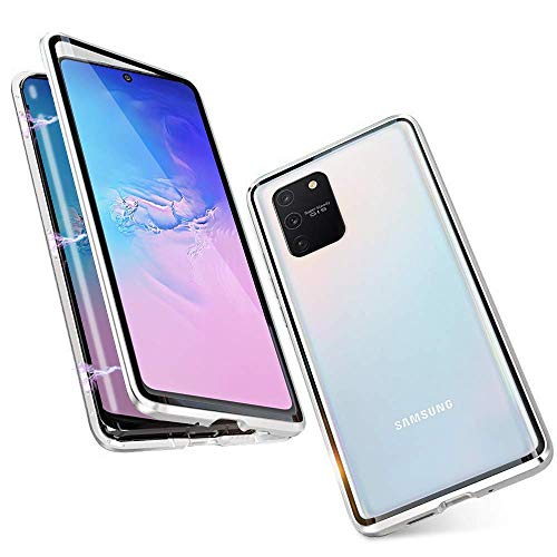 Gypsophilaa Hülle für Samsung Galaxy A71 Magnetische Adsorption Tech Handyhülle 360 Grad Schutz Starke Magneten Aluminiumrahmen Gehärtetes Glas Stoßfest Metall Flip Handyhülle von Gypsophilaa
