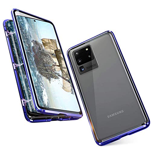 Gypsophilaa Hülle für Samsung Galaxy S20 Ultra Magnetische Adsorption Tech Handyhülle 360 Grad Schutz Starke Magneten Aluminiumrahmen Gehärtetes Glas Stoßfest Metall Flip Handyhülle von Gypsophilaa