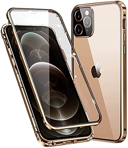 Handyhülle für iPhone 13 Hülle Magnetisch Adsorption, Schutzhülle 360 Grad Komplett Schutz Hülle 2 in 1 Metall Bumper mit Doppelte Seiten Gehärtetes Glas Schutz Cover,Gold von Gypsophilaa