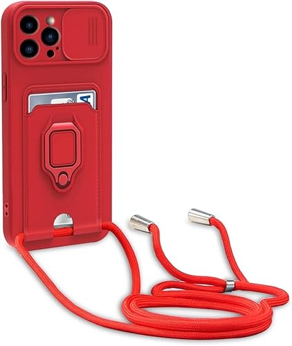 Handyhülle mit Kette kompatibel für iPhone 15 Pro Max Hülle,kameraschutz Hülle mit Camera Slider Handyhülle & Handy-Schnur zum Umhängen, Metall Ring Halter Handy Cover für iPhone 15 Pro Max,rot von Gypsophilaa