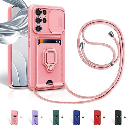 Handyhülle mit Kette kompatibel mit Samsung Galaxy S23 Ultra 5G Hülle,kameraschutz Hülle mit Camera Slider Handyhülle & Handy-Schnur zum Umhängen, Handy-Band Hardcase & Magnetring für S23 Ultra 5G von Gypsophilaa