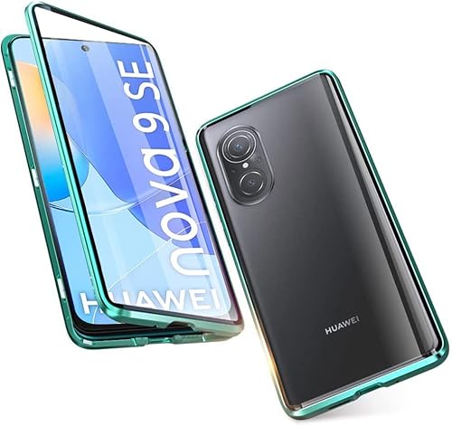 Hülle für Huawei nova 9 SE, Magnetische Metallrahmen Handyhülle 360 Grad Full Body Vorne hinten Gehärtetes Glas Schutzhülle Einteiliges Ultra Dünn Flip Transparente Cover von Gypsophilaa