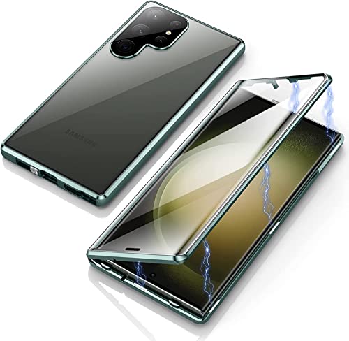 Hülle für Samsung Galaxy S24 Ultra 5G, Magnetische Metallrahmen Handyhülle 360 Grad Full Body Vorne hinten Gehärtetes Glas Schutzhülle Einteiliges Ultra Dünn Flip Transparente Cover von Gypsophilaa
