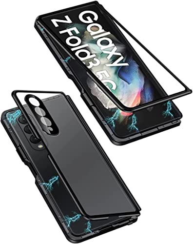 Hülle für Samsung Galaxy Z Fold 3 5G, Magnetische Metallrahmen Handyhülle 360 Grad Full Body Vorne hinten Gehärtetes Glas Schutzhülle Einteiliges Ultra Dünn Flip Transparente Cover von Gypsophilaa