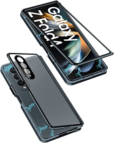 Hülle für Samsung Galaxy Z Fold 4 5G, Magnetische Metallrahmen Handyhülle 360 Grad Full Body Vorne hinten Gehärtetes Glas Schutzhülle Einteiliges Ultra Dünn Flip Transparente Cover von Gypsophilaa