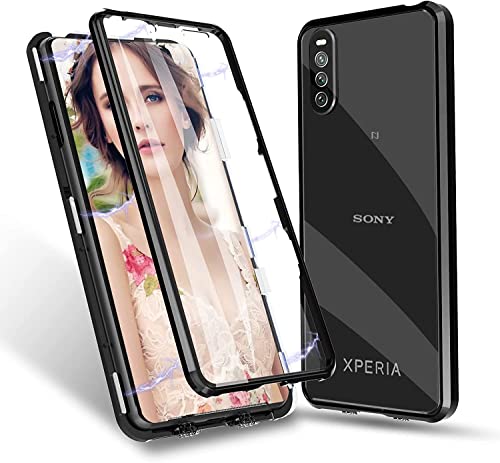 Hülle für Sony Xperia 1 V, Magnetische Metallrahmen Handyhülle 360 Grad Full Body Vorne hinten Gehärtetes Glas Schutzhülle Einteiliges Ultra Dünn Flip Transparente Cover,Schwarz von Gypsophilaa