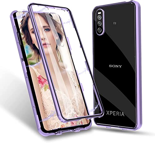 Hülle für Sony Xperia 10 V, Magnetische Metallrahmen Handyhülle 360 Grad Full Body Vorne hinten Gehärtetes Glas Schutzhülle Einteiliges Ultra Dünn Flip Transparente Cover,Violett von Gypsophilaa