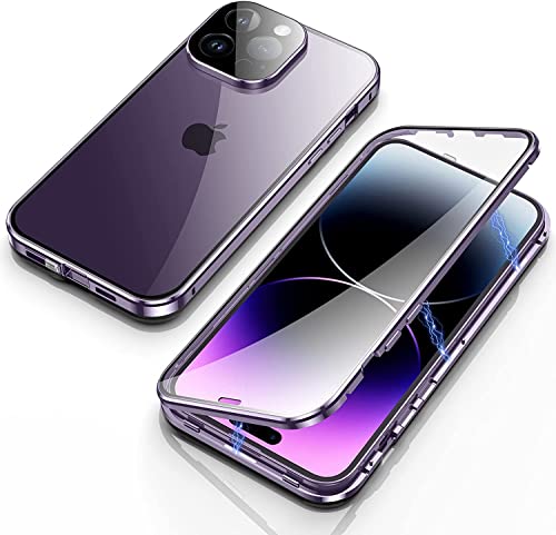 Hülle für iPhone 14 Pro Max, Magnetische Metallrahmen Handyhülle 360 Grad Full Body Vorne hinten Gehärtetes Glas Schutzhülle Einteiliges Ultra Dünn Flip Transparente Cover von Gypsophilaa