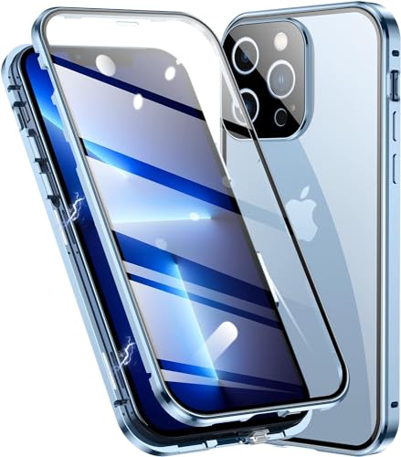 Hülle für iPhone 15, Magnetische Metallrahmen Handyhülle 360 Grad Full Body Vorne hinten Gehärtetes Glas Schutzhülle Einteiliges Ultra Dünn Flip Transparente Cover von Gypsophilaa