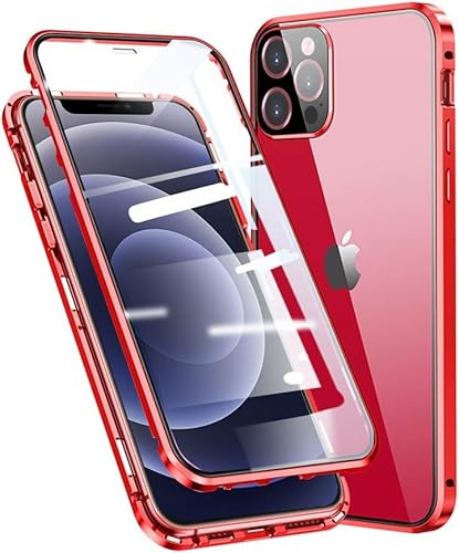 Hülle für iPhone 15, Magnetische Metallrahmen Handyhülle 360 Grad Full Body Vorne hinten Gehärtetes Glas Schutzhülle Einteiliges Ultra Dünn Flip Transparente Cover von Gypsophilaa