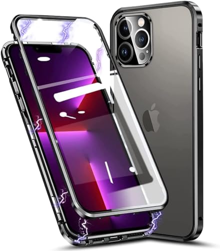 Hülle für iPhone 15 Plus, Magnetische Metallrahmen Handyhülle 360 Grad Full Body Vorne hinten Gehärtetes Glas Schutzhülle Einteiliges Ultra Dünn Flip Transparente Cover von Gypsophilaa