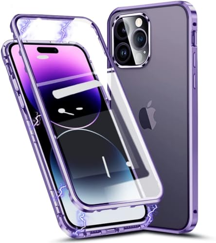 Hülle für iPhone 15 Pro Max, Magnetische Metallrahmen Handyhülle 360 Grad Full Body Vorne hinten Gehärtetes Glas Schutzhülle Einteiliges Ultra Dünn Flip Transparente Cover von Gypsophilaa