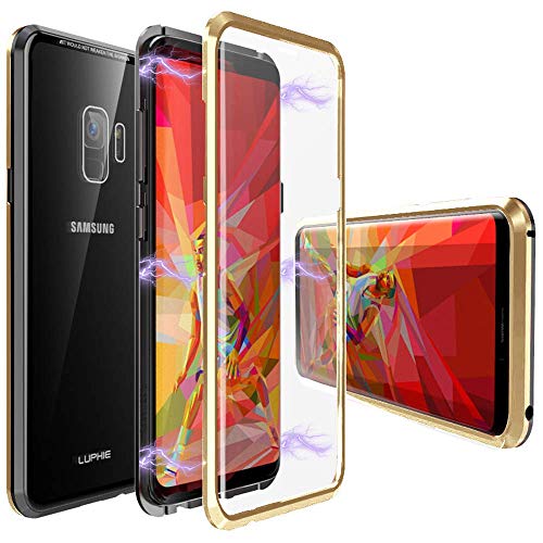 Rundum Hülle für Samsung Galaxy S9 Plus Schutzhülle Magnetische Adsorption Tech Stark Magneten Eingebaut Rahmen Dual Hohe Empfindlichkeit Gehärtetes Glas Unibody Design Stoßfest Metall Flip Cover von Gypsophilaa