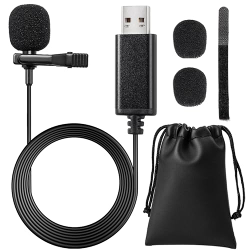 Gyvazla USB-Mikrofon, Omnidirektionaler Lavalier-Kondensator zum Anklippen, für Computer, Laptop, Podcast, Interviews, Netzwerksingen, Skype, MSN, Audio-Videoaufzeichnung [Plug and Play] von Gyvazla