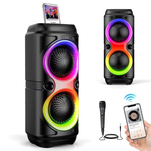 Gziztx Tragbarer Lautsprecher RGB Subwoofer TWS Bluetooth 5.0 Party-Soundsystem Stereo-Sound Party LED Boombox Musikbox mit Mikrofon für Reisen, Zuhause, Party Gziztx Tragbarer Lautsprecher RGB Subwoofer TWS Bluetooth 5.0 Party-Soundsystem Stereo-Sound Party LED Boombox Musikbox mit Mikrofon für Reisen, Zuhause, Party von Gziztx