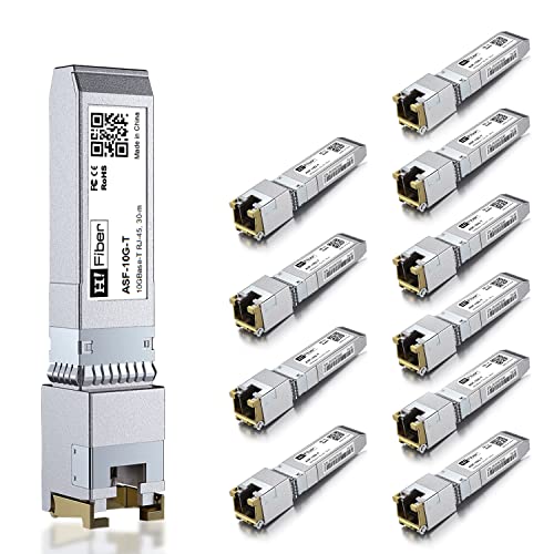 H!Fiber.com [10 Stück] 10Gb SFP+ RJ45 Transceiver 30 Meter, 10Gbase-T Ethernet Kupfer SFP+ Modul, kompatibel mit Cisco SFP-10G-T-S,Ubiquit,Netgear,TP-Link,D-Link,Mikrotik und mehr von H!Fiber.com