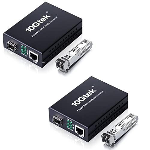 A Pair of Gigabit Multi-Mode LC Fiber Media Converter, with 2 Pcs SFP SX Modules, Fiber to Ethernet Converter, 1000Base-SX to 10/100/1000M RJ45, MMF, 850nm, up to 550m von H!Fiber.com