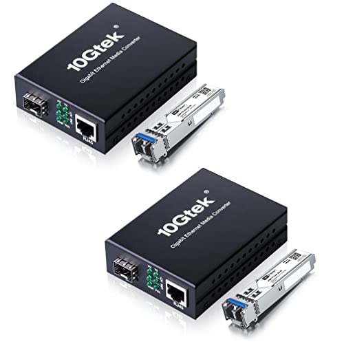 A Pair of Gigabit Single Mode LC Fiber Media Converter, with 2 Pcs SFP LX Modules, Fiber to Ethernet converter, 1000Base-LX to 10/100/1000M RJ45, SMF, 1310nm, up to 20km (12.4miles) von H!Fiber.com