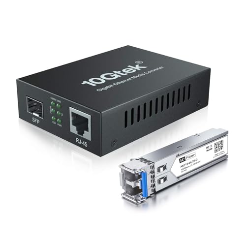 Gigabit Ethernet LWL Medienkonverter, 1Gb SFP LC Singlemode Transceiver(1310nm, 20km), 1000Base LX to 10/100/1000 to RJ45, with European Power Adapter & 1Gb SFP-LX Modul von H!Fiber.com