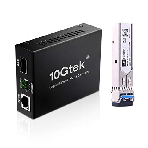 Gigabit Ethernet LWL Medienkonverter, 1Gb SFP LC Singlemode Transceiver(1310nm, 20km), 1000Base LX to 10/100/1000 to RJ45, with European Power Adapter & 1Gb SFP-LX Modul von H!Fiber.com