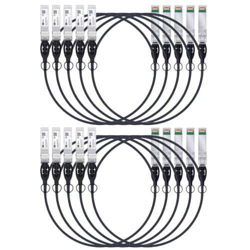 H!Fiber.com 10 Stück, 10Gb/s SFP+ DAC Kabel, 1-meter (3.3 ft), 10GBase-CU Passiv Direct Kupfer Twinax SFP+ Kabel für Cisco SFP-H10GB-CU1M, Ubiquiti, Netgear, and Other Open Switches and NIC von H!Fiber.com